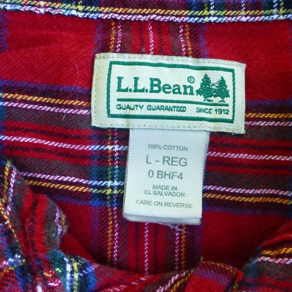 VIntage LL Bean Button Down sz L Flannel Shirt red plaid - Picture 4 of 5